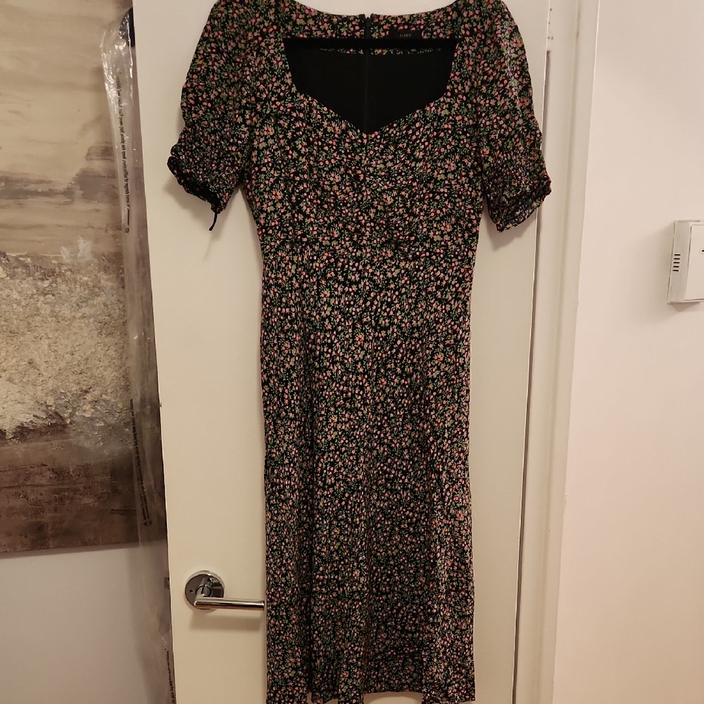 J. Crew Black Floral Midi Dress